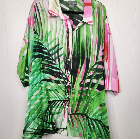 Selection Ulla Popken Tropical Button Down Tunic Blouse Flowy Plus Size 28 30 - Picture 8 of 12